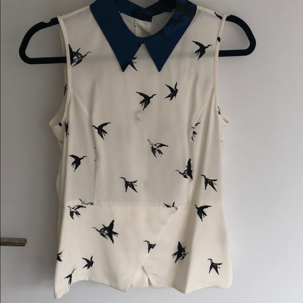 Tibi silk peplum bird print top 4